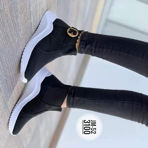 Women Buckle Sport Sneakers - Black