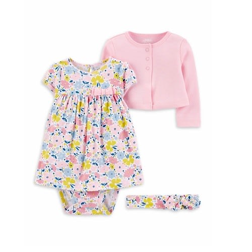 Child Of Mine Baby Girl Long Sleeve Jacket, Dress & Headband Set. -floral