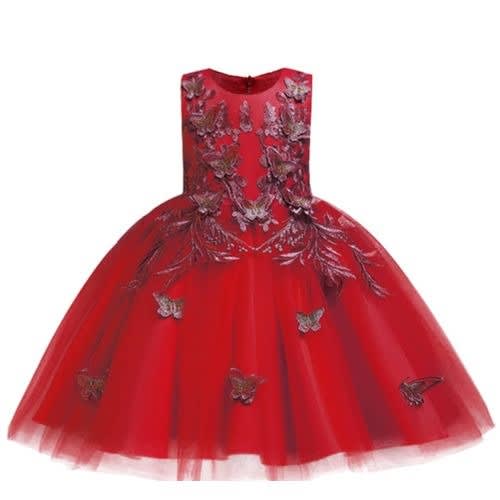Girl's Butterfly Designed Ball Gown - Red