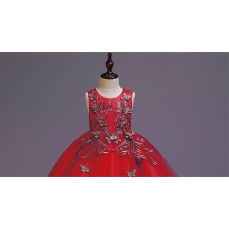Girl's Butterfly Designed Ball Gown - Red