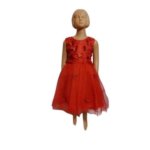 Girl's Butterfly Designed Ball Gown - Red