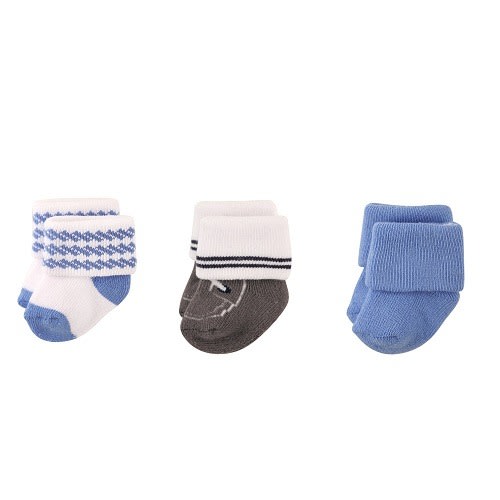 3 Pairs Turn-Up Baby Socks - Blue