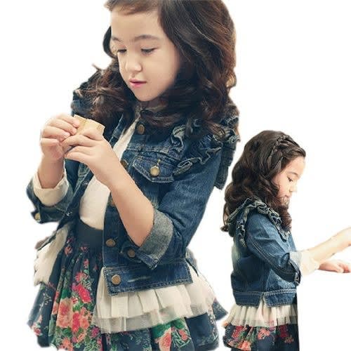 Girls Jean Jacket With Ruffle