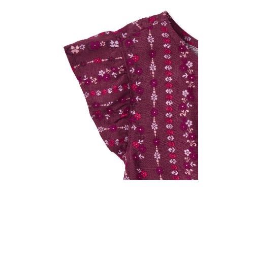 Girls Print Pintuck Ruffle Top - Wineberry