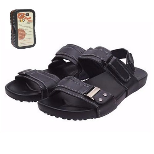 Men's Easy Comfort Leather Sandal - Black + Free Gift