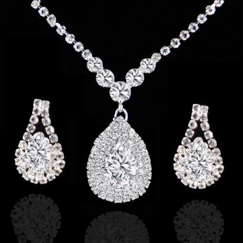 2 In1 Earrings Zircon Jewelry Set - Silver