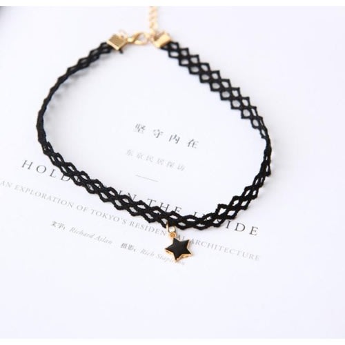 Star Choker Necklace - Black