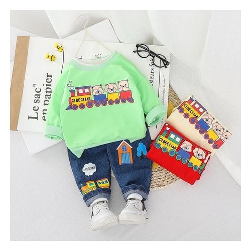 Baby Boy Train Design Clothing Set - Green
