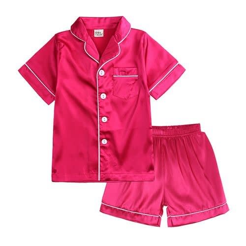 Boys Girls Short Sleeve Silk Satin Pajamas Set