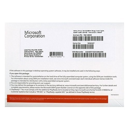 Original Microsoft Windows 10 Pro - DVD + Product Key - 1 Pc