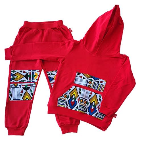 Jayden Boys - Hoodie & Joggers With Kente Patches - Red