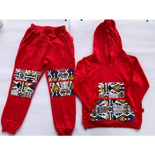 Jayden Boys - Hoodie & Joggers With Kente Patches - Red