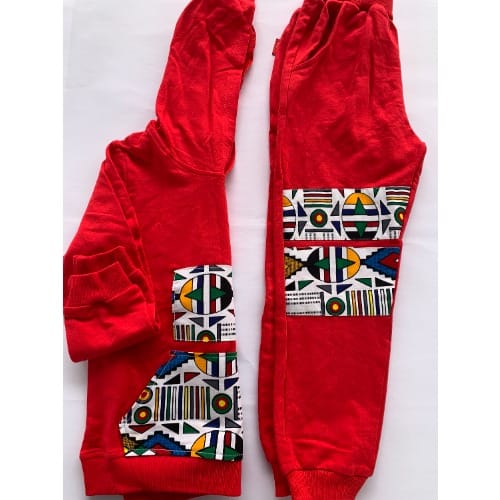 Jayden Boys - Hoodie & Joggers With Kente Patches - Red