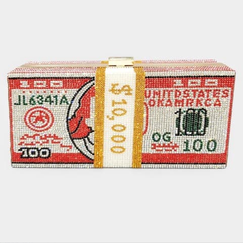 Dollar Scripted Clutch Purse- Red