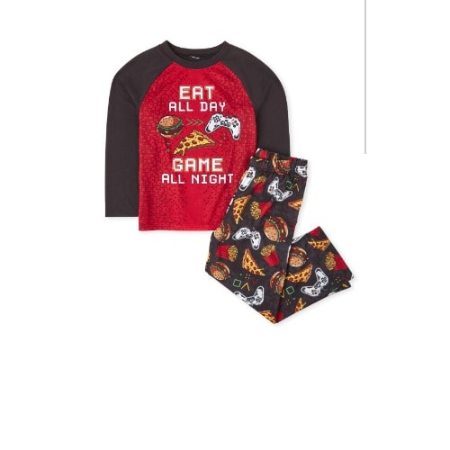 Boys Eat All Day Snug Fit Cotton Long Sleeve Pyjamas - Red
