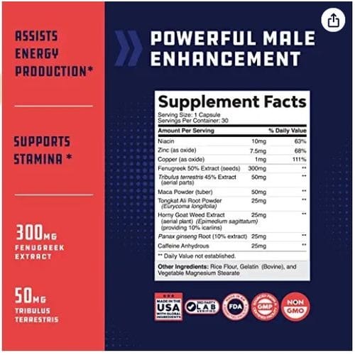 Nature's Craft Male Enhancement - Tongkat Alii Extract And Horny Goat Weed For Men - 30 Capsules