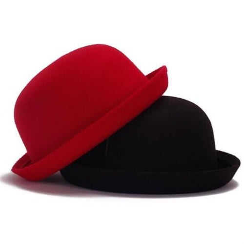 Set 2 Roll Up Brim Fedora Hat - Black/Wine