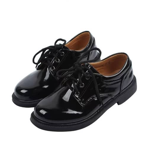 Older Boys Lace Up Patent Shoe - Black