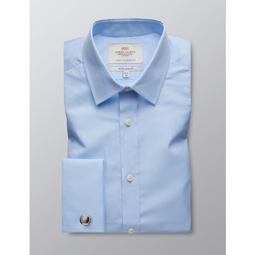 Men's Formal Poplin Slim Fit Shirt - Double Cuff - Blue