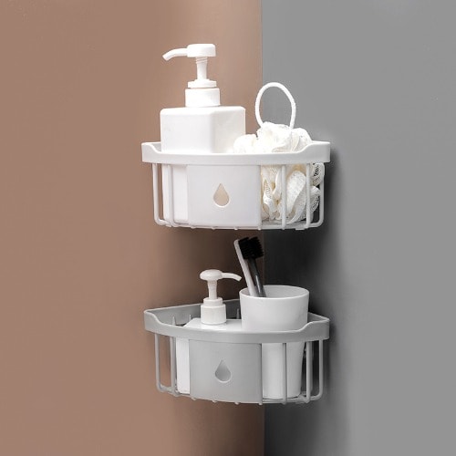 Plastic Bathroom Shelf Organizer With Adhesive Hook- 2 Pieces