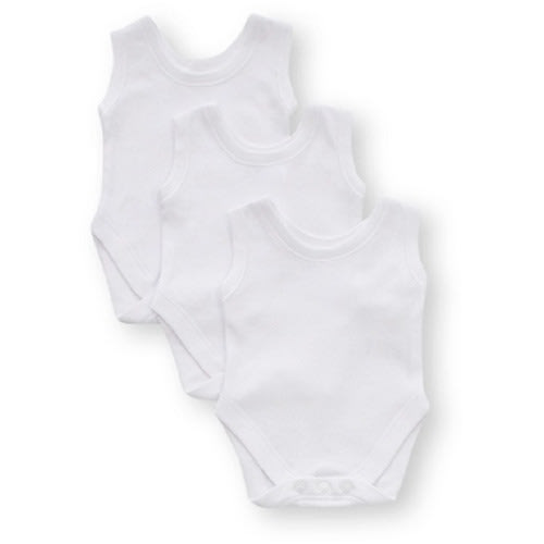 3 Pack Sleeveless Baby Bodysuits - White