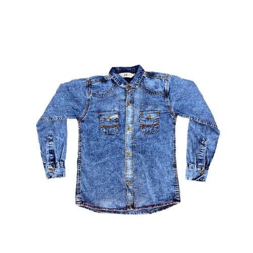 Denim Acid Wash Light Jeans Shirt- Blue