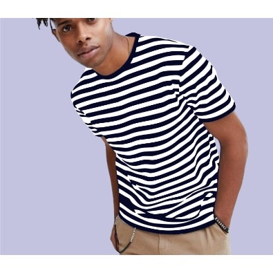 Plain Striped Classic Roundneck Tee With Blue