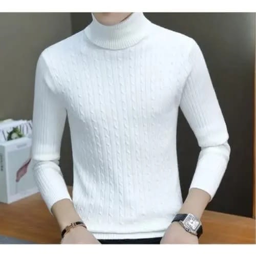 Men's White Turtleneck Sweater