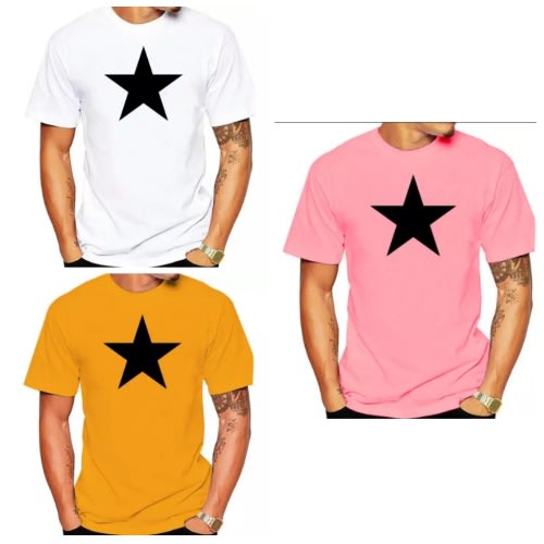 3 In 1 Star Print T-shirts - White Yellow Pink