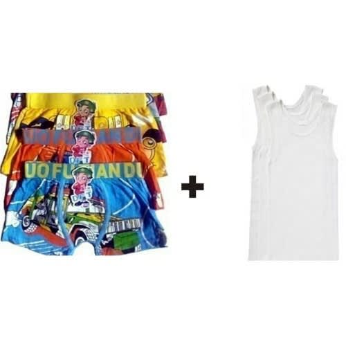 Boy's Character Boxers With White Singlets - 3 Each