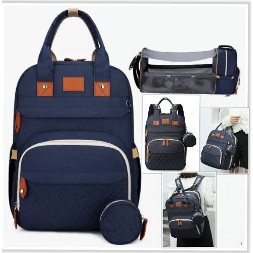 Baby Diaper Backpack With Changing Station - Multifunction Outdoor Travel Baby Bed - Blue