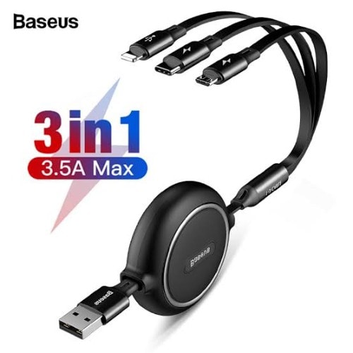 Baseus Bright Mirror One-for-three Retractable Data Cable USB To M+l+c 3.5a