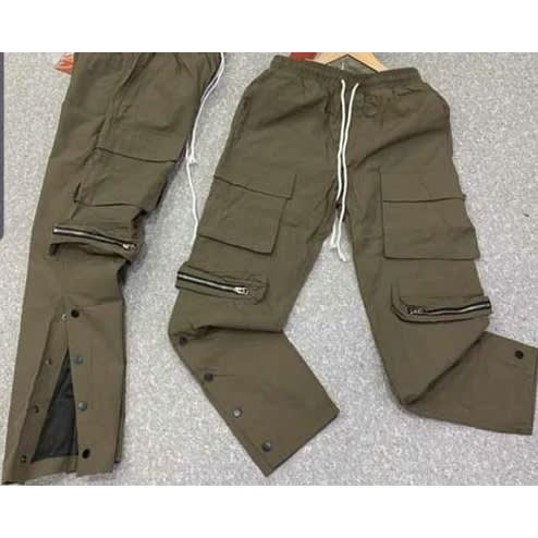 Unisex Cargo Combat Jogger Zip - Button Legs - Army Green