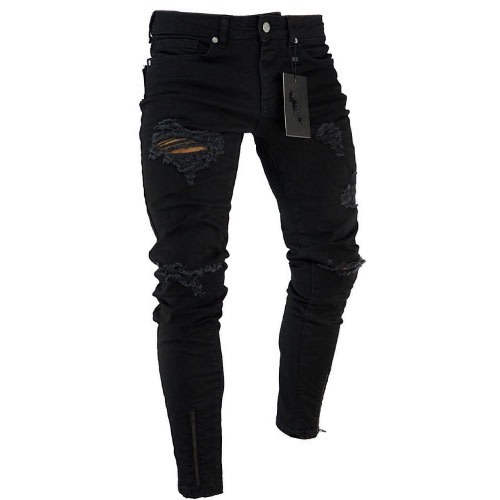 Elastic Knee Ripped Street Jeans For Men