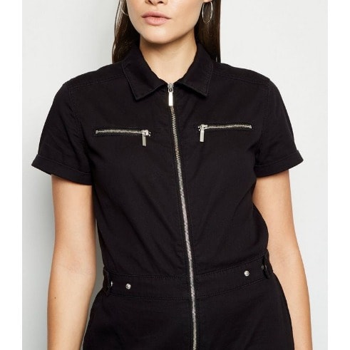 Black Zip Up Denim Utility Boilersuit