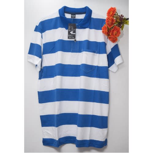 Men's Cotton Casual Short-sleeved T-shirt Polo - Blue & White