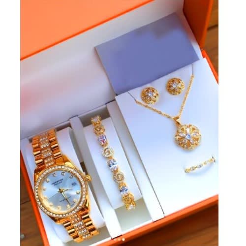 Women's Wristwatch + Necklace, Earing, And Bracelet Set