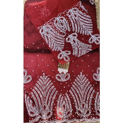 Wine Colour Indian George With White Embroidery And Blouse - 7 Yards