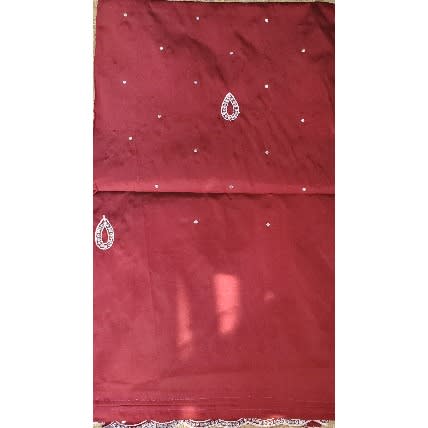 Wine Colour Indian George With White Embroidery And Blouse - 7 Yards