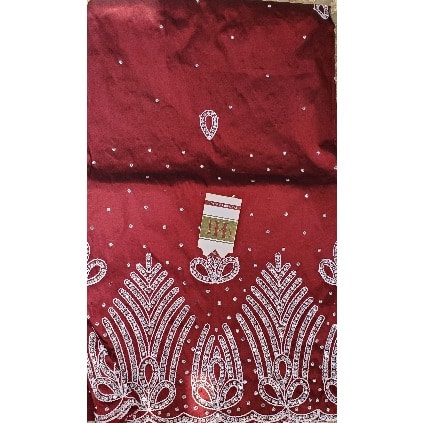 Wine Colour Indian George With White Embroidery And Blouse - 7 Yards