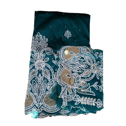 Bedazzled And Embroidered Green Indian George With Blouse - 7 Yards