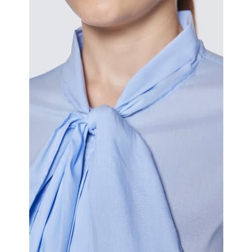 Women's Light Blue Relaxed Fit Cotton/ Nylon Shirt With Tie Detail