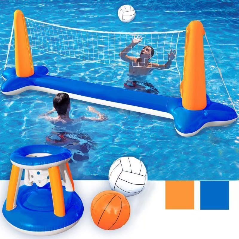 Inflatable Pool Game Set Volleyball, Basketball And Manual Pump For Swimming Pool