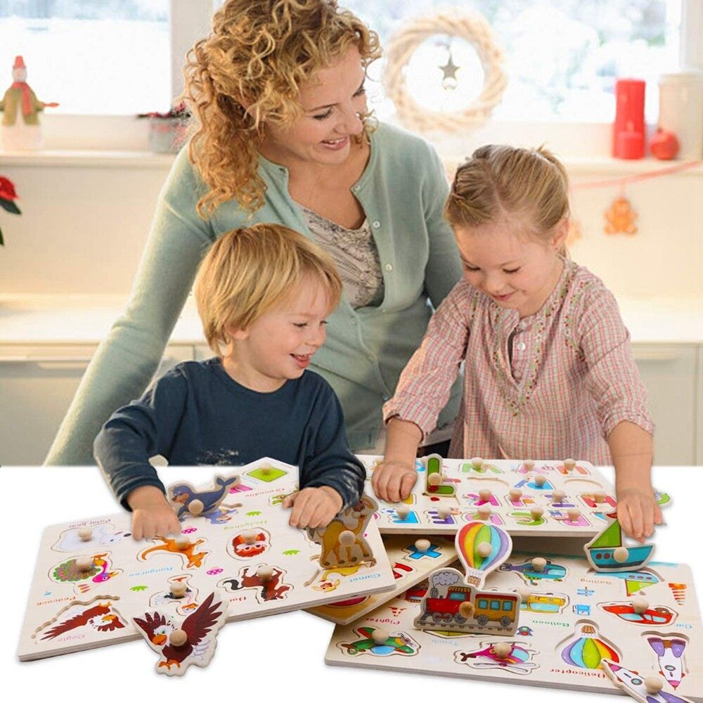 Children Puzzle Wooden Peg Puzzles For Toddlers 2 3 Years Old Alphabet & Number Puzzles For Kids Letters Numbers Animals And Vehicles Learning Toys Gift For Girls And Boys 1