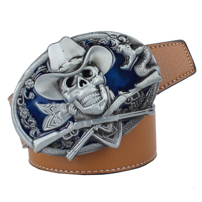 Men's Belts PU Leather Belt Buckle Skull And Snake For Western Khaki