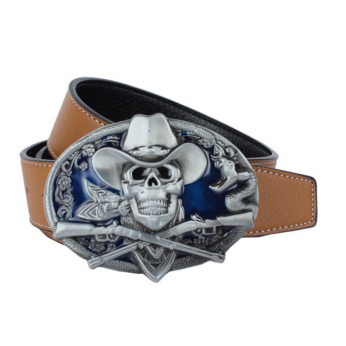 Men's Belts PU Leather Belt Buckle Skull And Snake For Western Khaki