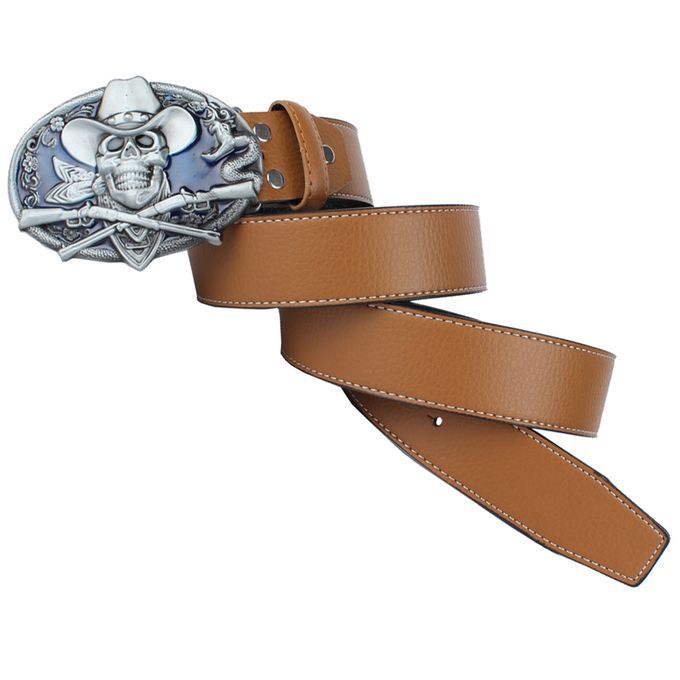 Men's Belts PU Leather Belt Buckle Skull And Snake For Western Khaki