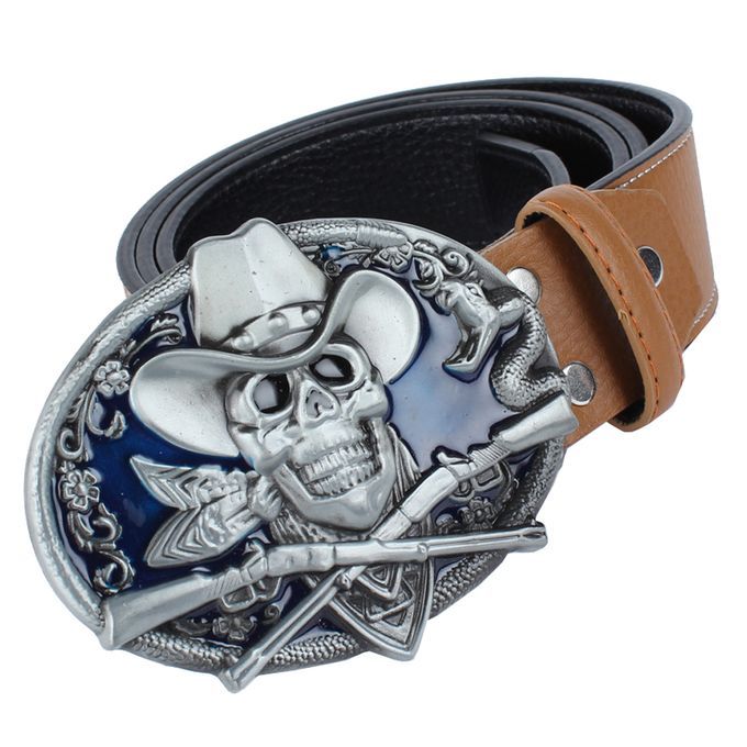 Men's Belts PU Leather Belt Buckle Skull And Snake For Western Khaki