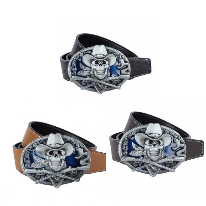 Men's Belts PU Leather Belt Buckle Skull And Snake For Western Khaki