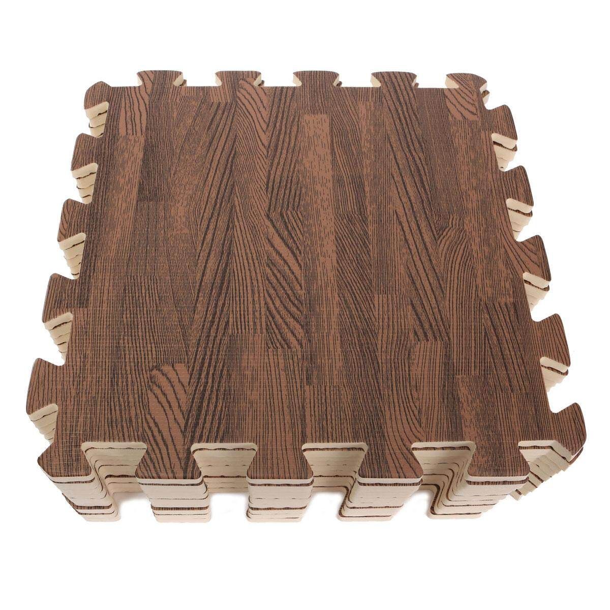 9PCS Wood Interlock EVA Foam Floor Puzzle Pad Work Gym Mat Kid Safety Play Rug Deep Wood Grain